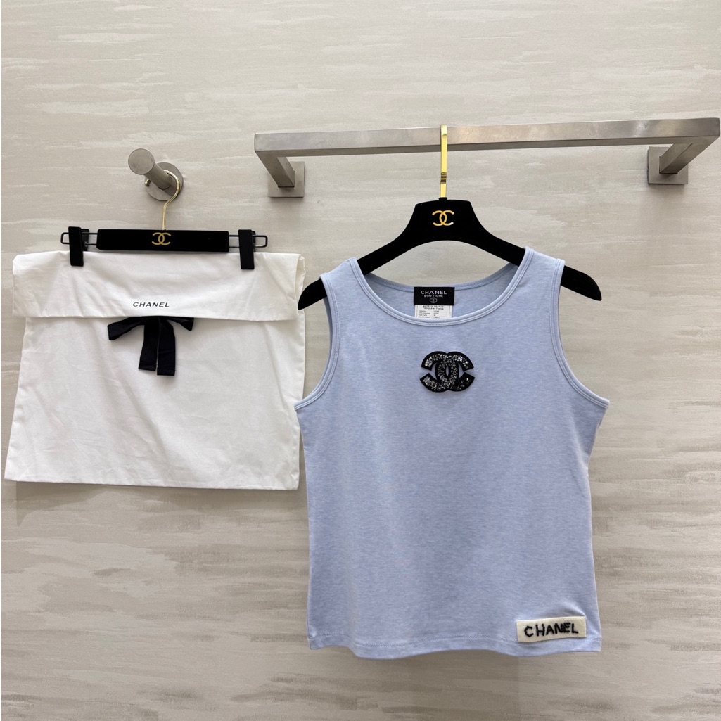 Nwt Chanel Matching Set: Light Blue Cc Tank Top & White Logo Skirt
